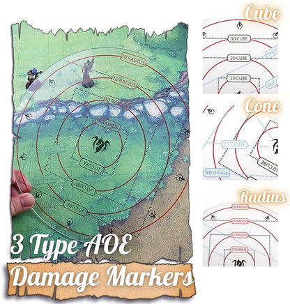 Byhoo Upgrade DND AOE Damage Maker Ruler, DND Area Effect Template, Board Game AOE Area Damage Measure Tool, Tabletop Game Mat RPG Accessories For DND And Other TTRPG, Table Game Props For RPG Players