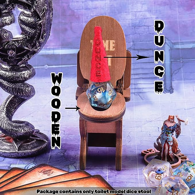 DND Dice Jail, Dice Chair of Shame with Dunce Hat, DND Accessories for Dungeons and Dragons, DND Gift for Fans of Tabletop Games, Time Out Chair for RPG Game, Fits Die Size D4-D20