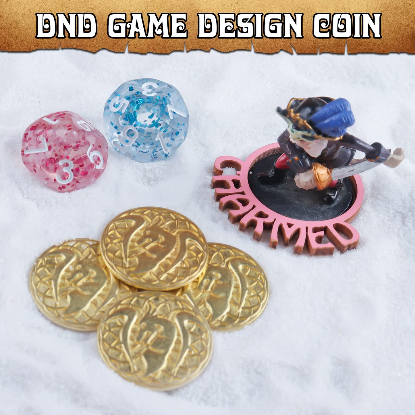 100 Metal Fantasy Coins with PU Fake Leather Pouch, Gold DND Coins for Board Game, Golden Game Tokens Store in The Coins Bag, DND Accessories for from New to Master, Retro Board Game Gifts for DM