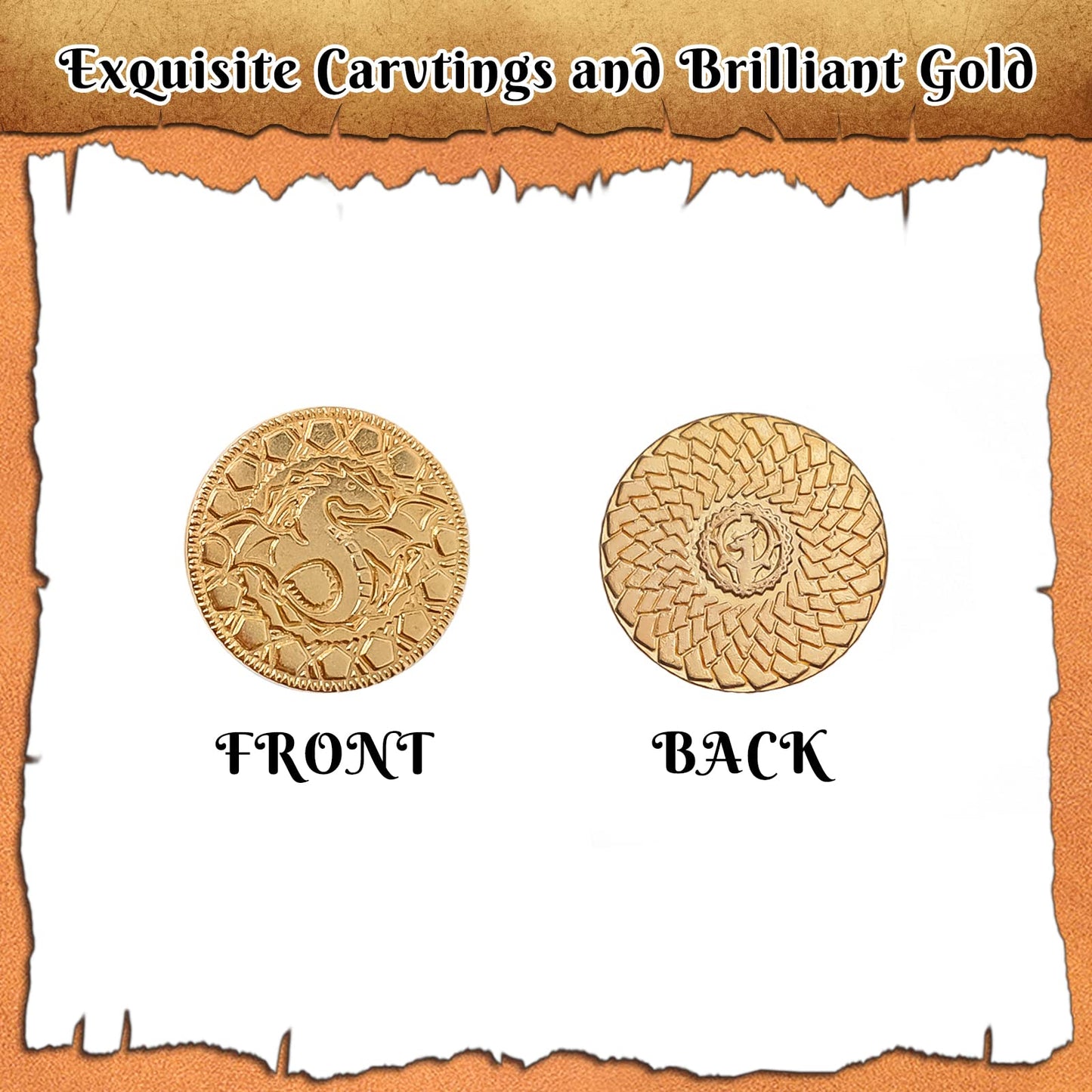 100 Metal Gloden Coins with Leather Bag, Fantasy DND Coins for Board Game Accessories, Actual Weight Gloen Game Token, DND Gift for DM, Treasure Hunt Coins, Medieval Cosplay Accessories