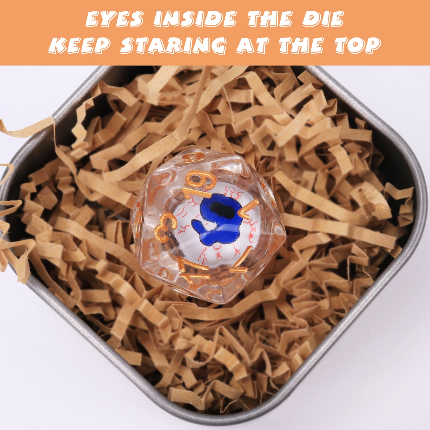 Byhoo DND Eyeball Dice with Metal Box, Byhoo D20 Dice of Dungeons and Dragons, DND Eye Dice with Case Set - Board Game 5e DND Accessories Handmade Dice for Tabletop RPG Game Starter Beginner