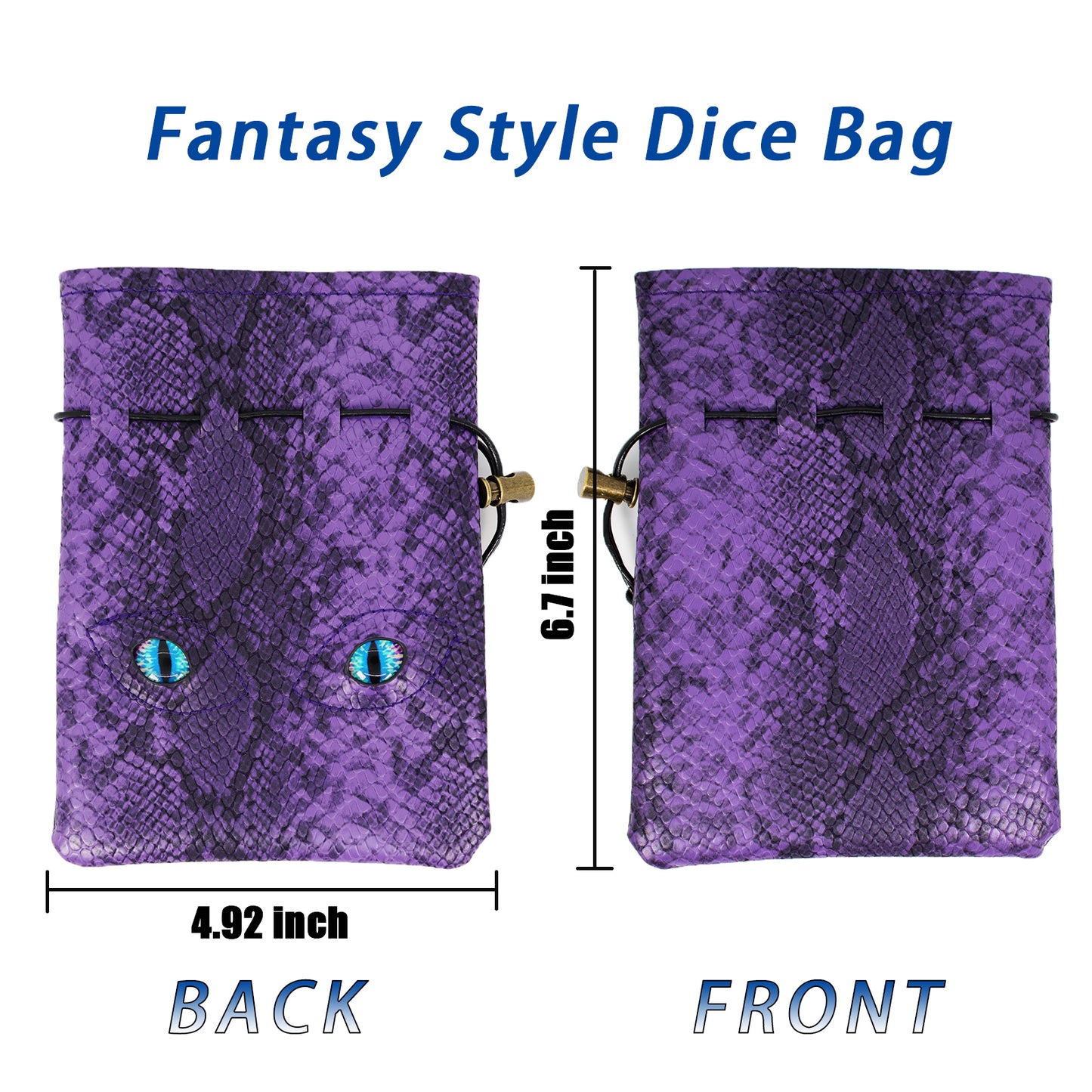 Byhoo DND Dice Bag Can Cover 6 Dice Sets, Glow in The Dark Eyes D and D Dice Storage Pouch, Purple Dragon Leather Coins Bag for Fantasy Dragons and Dungeons Games Accessories, Drawstring Dice Pouch