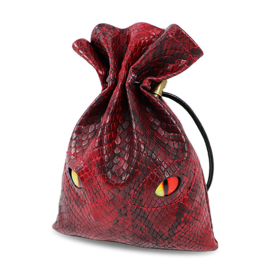 Byhoo Dice Bag Can Hold 6 Dice Sets, Glow in The Dark Eyes Large Dragon D and D Dice Storage Bag for DND Board Games, Red Fiery Dragon Leather Coin Pouch for Fantasy RPG Games Accessories, Drawstring Pouch